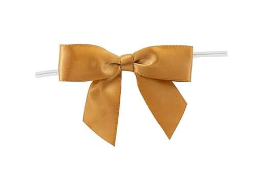 Reliant Ribbon 5170-92805-3X2 Satin Twist Tie Bows - Large Bows, 7/8 Inch X 100 Pieces, Old Gold