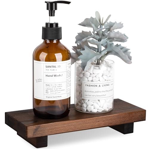 Bathroom Counter Organizer Wood Pedestal Stand Farmhouse Decorative Tray Soap Holder for Kitchen Decor Small Dark Brown