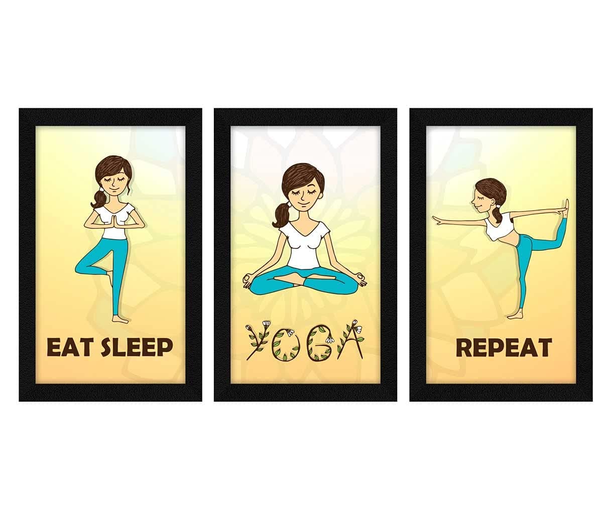 ArtX Paper Yoga Pose Asanas Wall Frame Art Painting Framed Paintings Multicolor Abstract 255 X 13 Inches Combined 85 X 13 each Set of 3