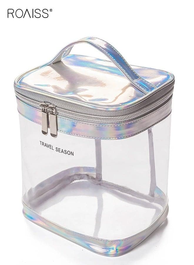 Simple Large Capacity Toiletry Bag Portable Travel Cosmetic Bag Lightweight Waterproof Storage Bag Suitable for School Trips and Outings Bucket Type Zipper Silver