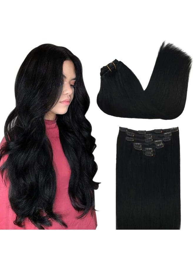 Clip in Hair Extensions Real Human Hair, 16inch 120g 7Pcs, #1 Jet black, Remy Human Hair Extensions Clip ins for Women, Natural Human Hair