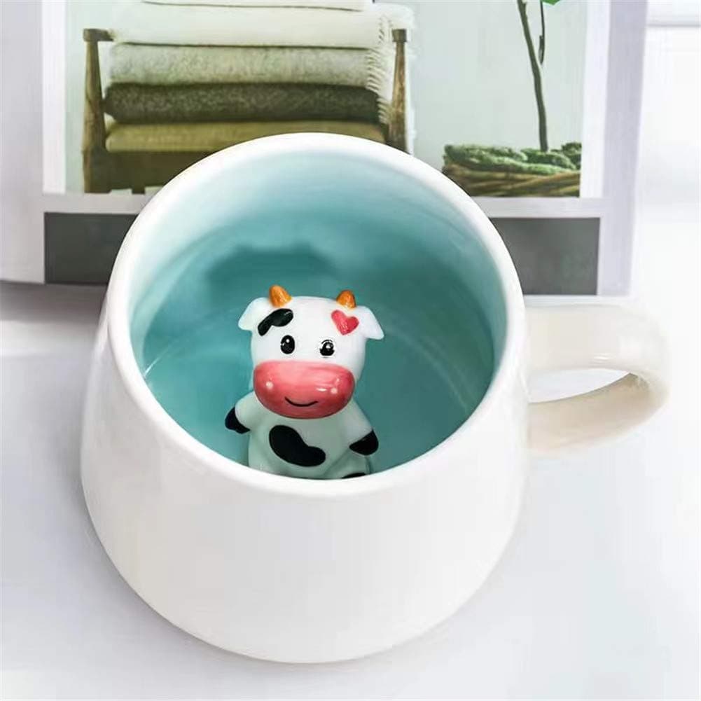 Lemon Park Surprise 3D Coffee Mug Animal Inside 12 oz with Baby CowCute Cartoon Handmade Ceramics CupChristmas Birthday Surprise for Friends Family or Kids Baby Cow