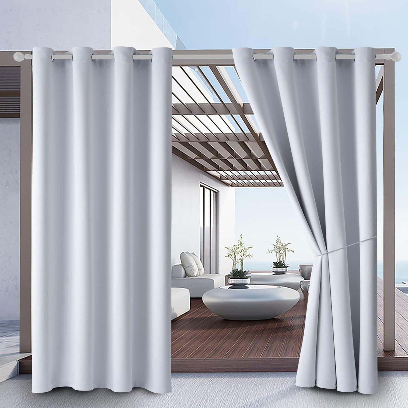 Water Proof Outside Curtains with Grommet Top for Porch W52 x L120 Thermal Insulated Washable Light Block Outdoor Divider Drapes for Patio Gazebo Deck Pool Area Pergola Cabana 2 Panels