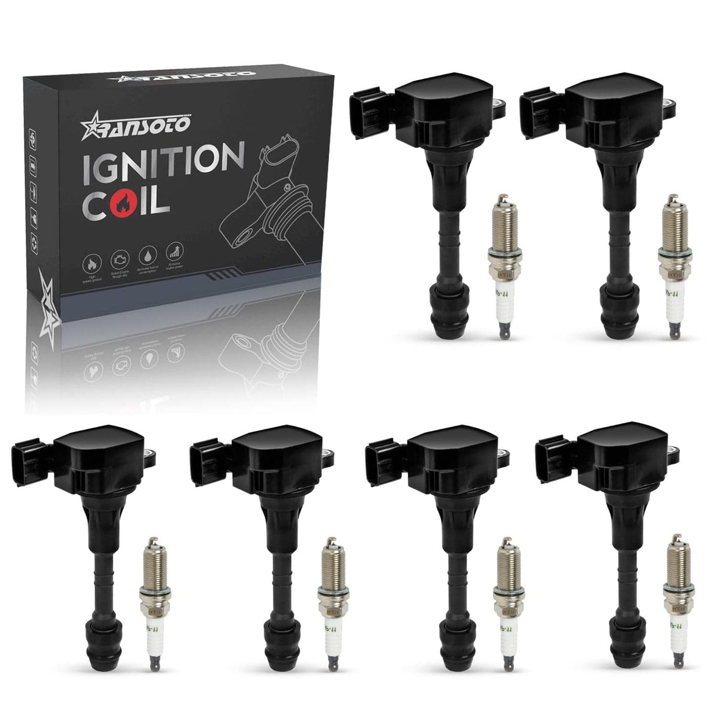 6 Pcs UF349 Ignition Coil Packs Iridium Spark Plugs Kit for 35L40L V6 Nissan Infiniti Fits Maxima 0108 Murano 0407 Altima 0206 Frontier 0519 Pathfinder 0112 Xterra 0515