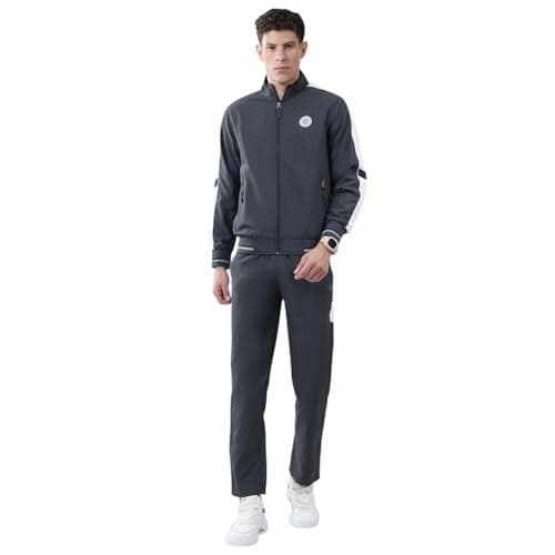 Monte Carlo Men's Regular Fit Tracksuit | Full Sleeve with Mock Neck | Solid Pattern | Stylish & Comfortable Perforamce Sport Suit For Men's Charcoal M (Pack Of 1)