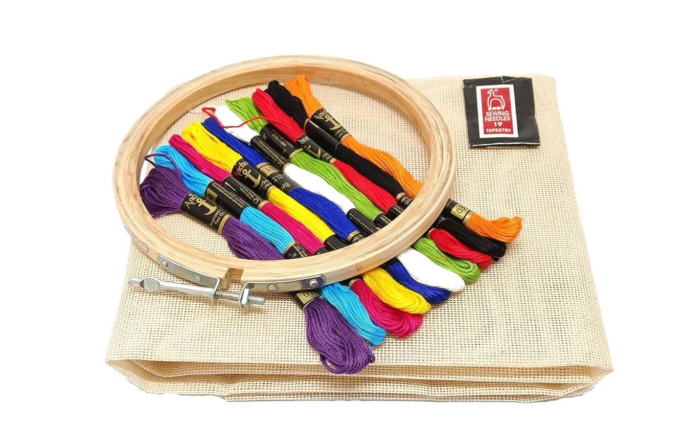 PRANSUNITA DIY Embroidery Kit for Beginners Includes Matty Canvas Cloth 10 Original Anchor skeins Wooden Frame Embroidery Needles