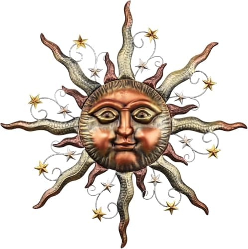 TERESAS COLLECTIONS Sun Metal Wall Art for Outdoor Decor21 Bronze Sun Face 3D Wall Decor for Garden DecorRustic Retro Hanging Sculpture for Outside Living Room Home Patio Farmhouse Gifts for Mom