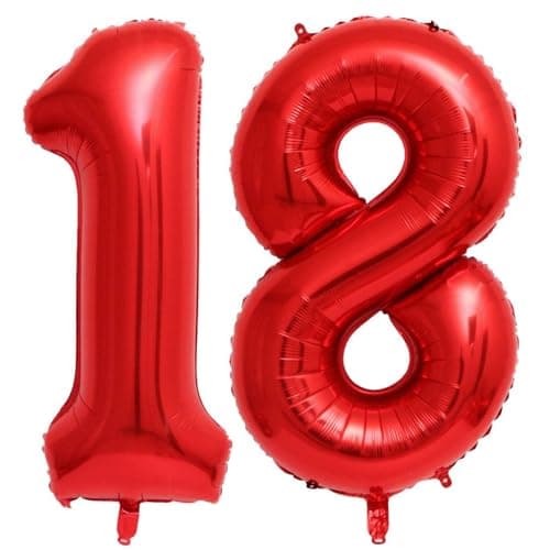 Red 18 Number Balloons 40 Inch Giant Number 18 Balloons Foil Mylar Helium Red Number Balloons for 18th Birthday Party Supplies Anniversary Event Celebration Decorations