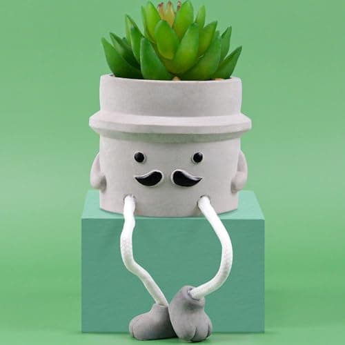 STORE 2508 Artificial Succulent Plants Potted, Small Fake Plant Cute Hanging Leg Cement Potted, Faux Plants Home Decor for Desk, Shelf, Windowsills, Bedroom, Living Room and Office Decoration