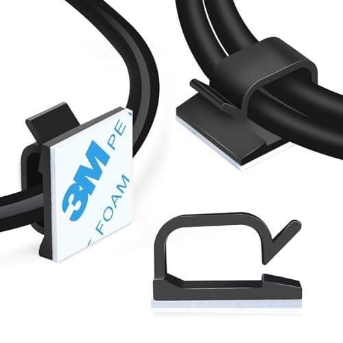 XHF 3/4” Adhesive Cable Wire Clips Black 60pcs, Cable Staples Outdoor Cable Management Wire Organizer Cord Holder for Under Desk, Car, Wall, TV PC Ethernet Cable
