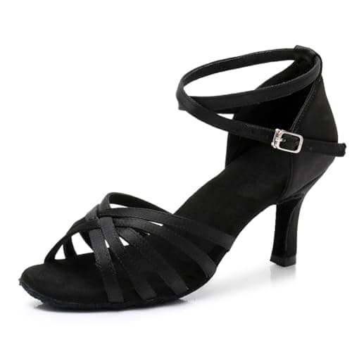 MSMAX Women Black Latin Dancing Shoes High Heel Character Ballroom Dance Shoe for Women 5 M US Women