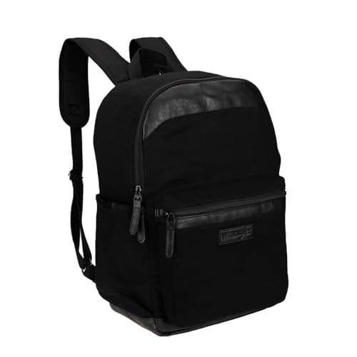 Wrangler Powell Backpack for Travel Classic Logo Water Resistant Casual Daypack for Travel with Padded Laptop Notebook Sleeve Black