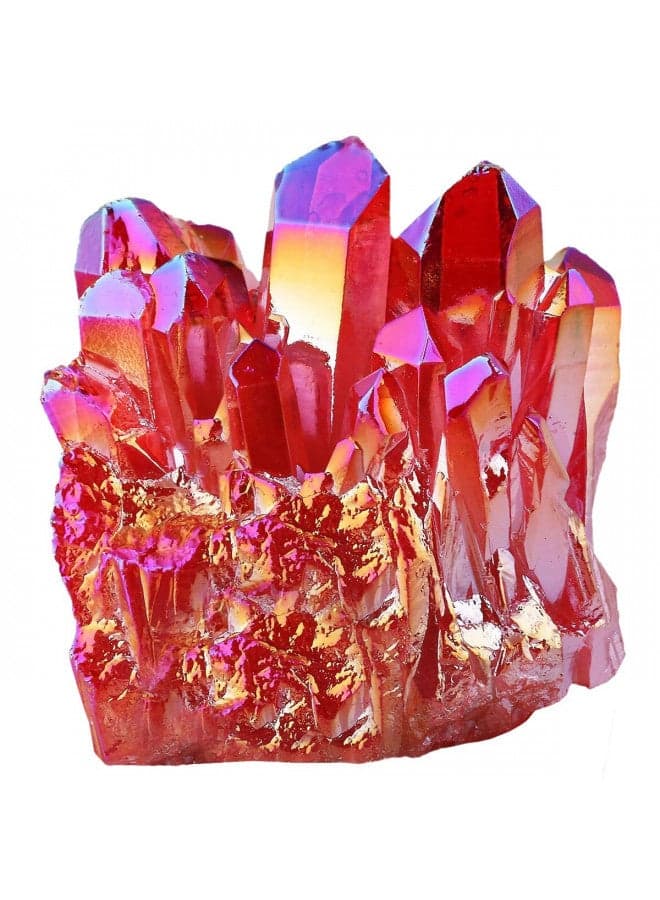 mookaitedecor Titanium Coated Natural Rock Crystal Cluster Geode Stone Specimen, Red