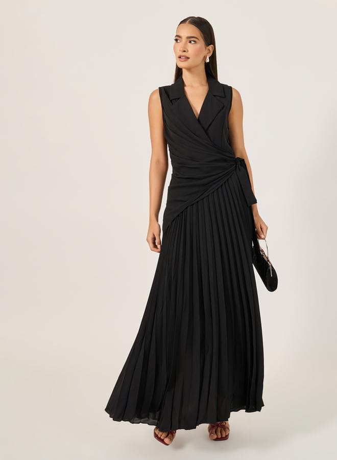 Pleated Sleeveless A-Line Maxi Dress