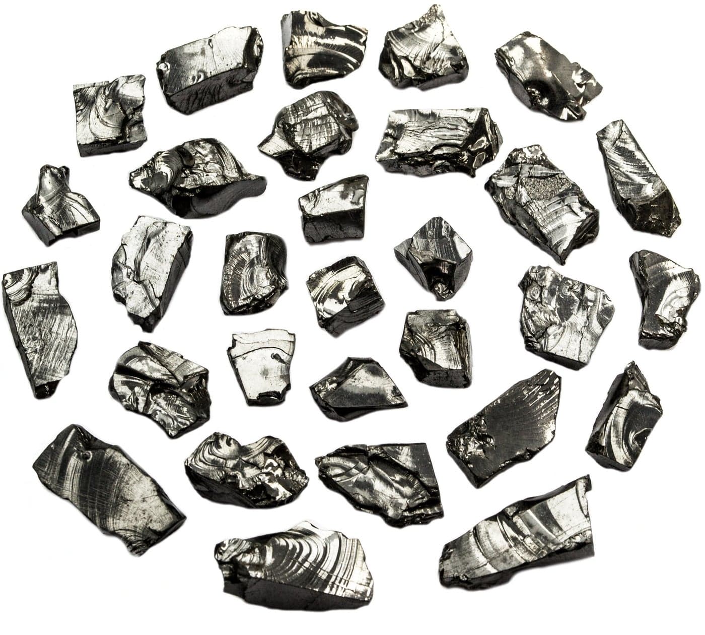 Elite Noble Shungite Stones - Silver Bulk Lot Natural 30 pcs 1-4g - Water Purification & Jewelry Making - High Concentration of Carbon Fullerenes C60