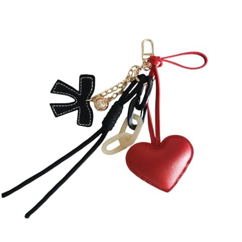 Hongvarey Cute Keychain Charms for Women Keychain Pendant for Purse Handbag Backpacks Fashion Bag Accessories-Red Heart Black