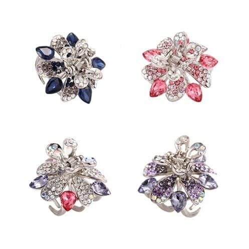 Ruihfas 4Pcs Delicate Sweet Crystal Flower Hair Claws Rhinestone Floral Hair Jaw Clips Clamps Grippers for Girls Women 110079 inch