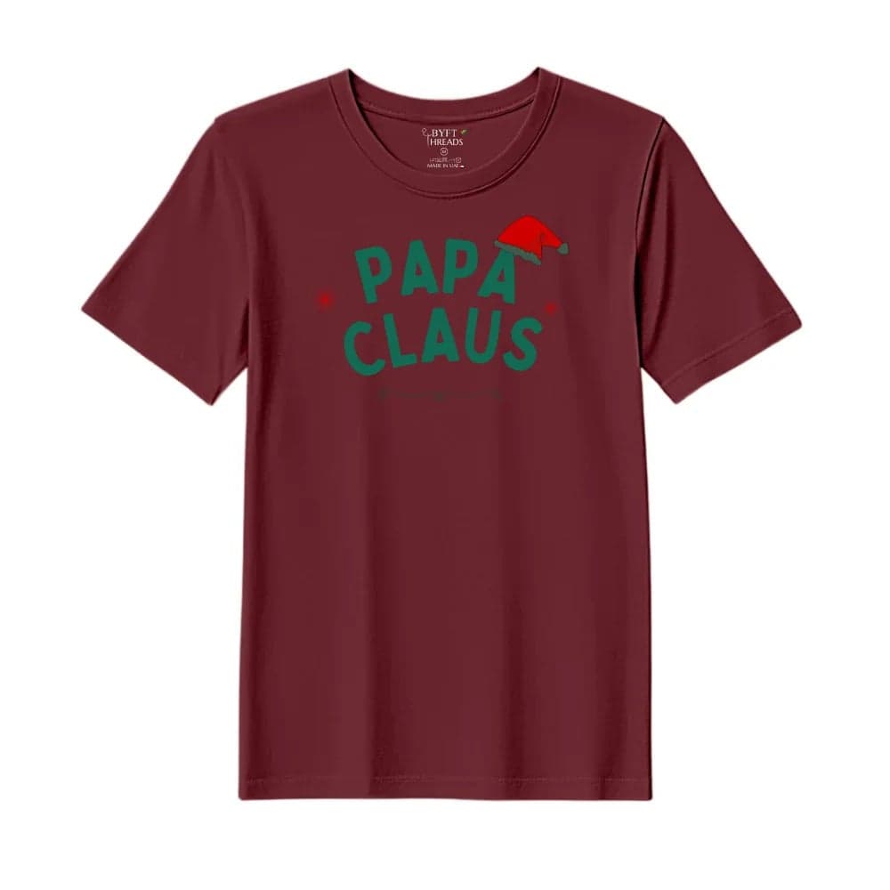 BYFT Threads Large Pomegranate Polycotton T-Shirt - Christmas "Papa Claus Hat" Printed Design, Premium Holiday Collection
