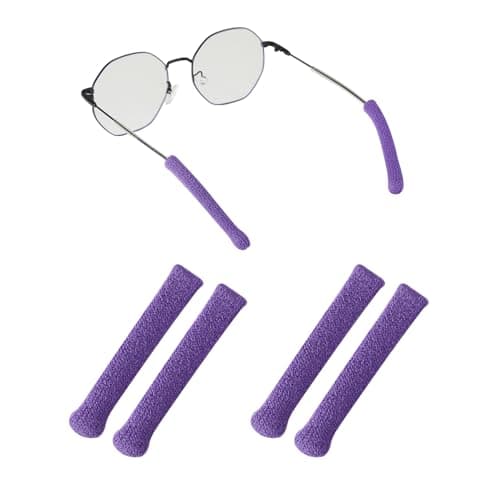 Upgrade Soft Knitting Cotton Glasses Ear Cushion, Eyeglasses Temple Tips Sleeve Retainer, Anti-Slip Elastic Eyeglasses Ear Grips for Glasses Sunglasses- Eye glasses Ear Cushions (2pairs Purple)