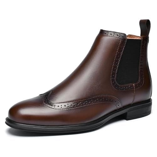 ArcBrothers Mens Chelsea Dress Boots - Formal Slip-on Ankle Boots Classic Brogue Style