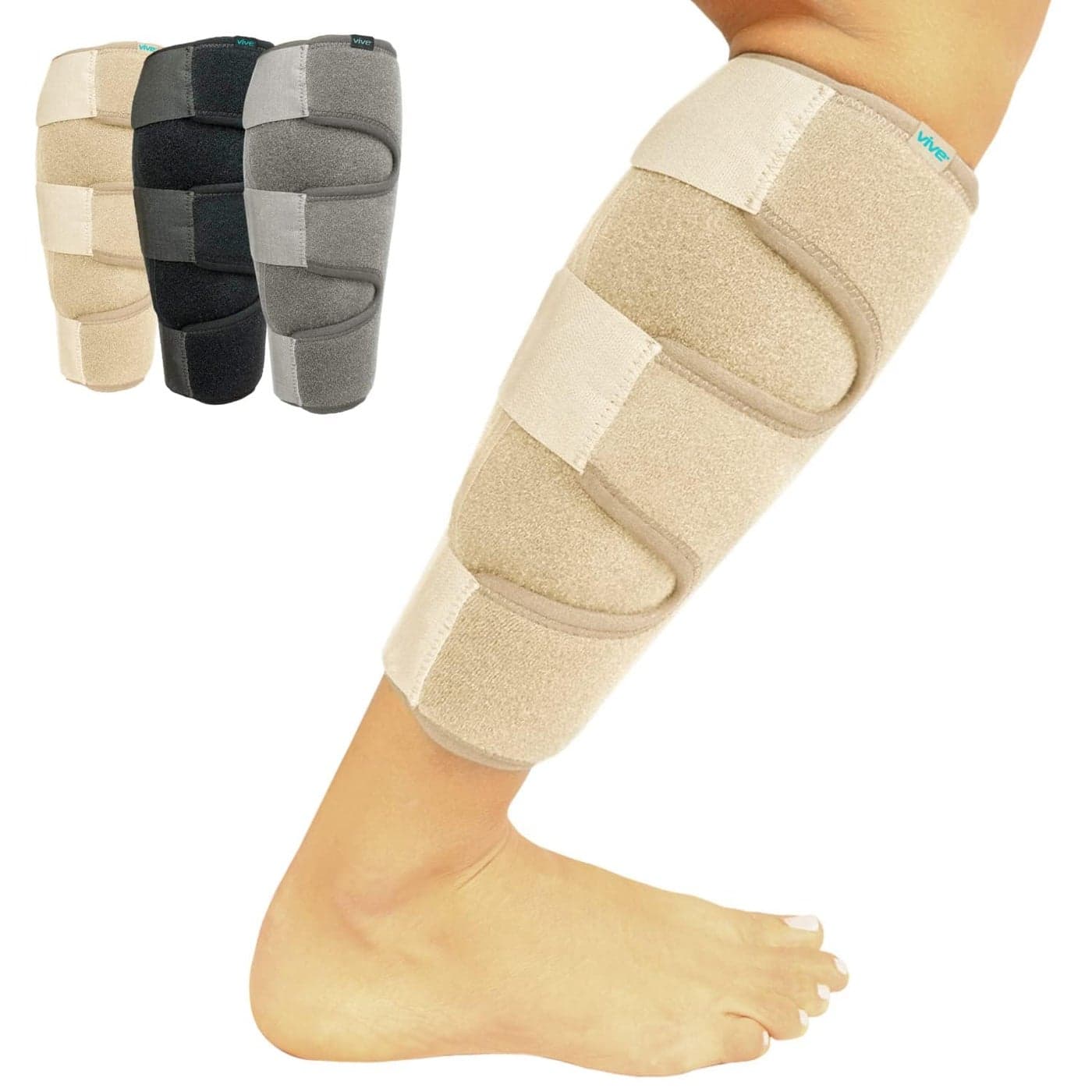Calf Brace Adjustable Shin Splint Support Lower Leg Compression Wrap Increases Circulation Reduces Muscle Swelling Calf Sleeve for Men and Women Pain Relief Beige
