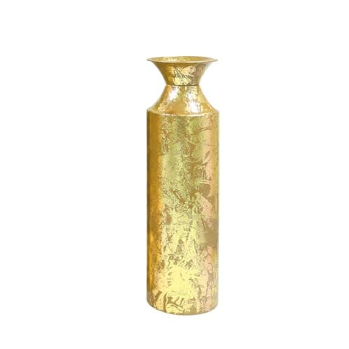 Hosley 16" High Gold Metal Decorative Tall Floor Vase - Metallic Centerpiece Vases for Floral Arrangements Home Decoration - Flower Bucket Vases for Gift, Spa, Reiki Meditation Settings O5 - Set of 1