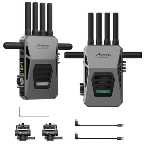 ACCSOON CineView Master 4k Wireless Video Transmission System Transmitter&Receiver 2.4+5Ghz+6GHz Tri-Band Transmission 604k Resolution 25 ms Latency 8202ft Range 1 Wired + 4 Wireless Connections