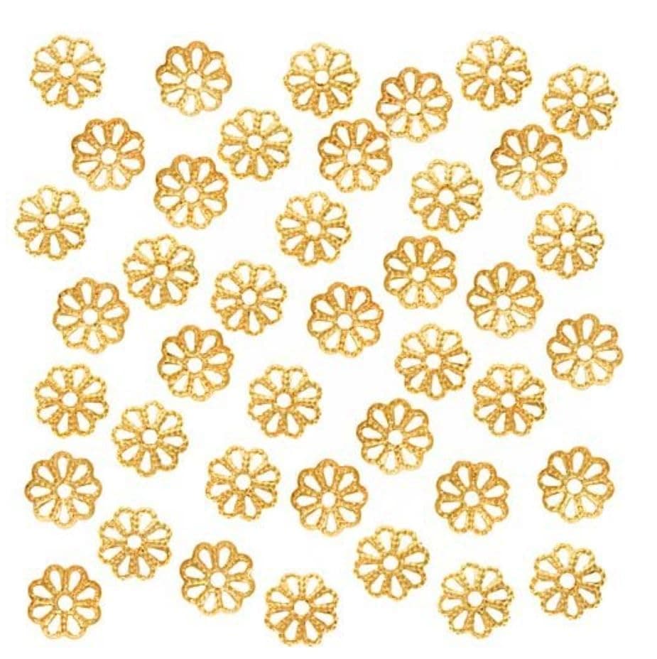 200pcs Pretty Filigree Flower 8mm Bead Caps 18K Yellow Gold Plated Brass Bead End Cap for DIY Craft Jewelry Making CF174-8