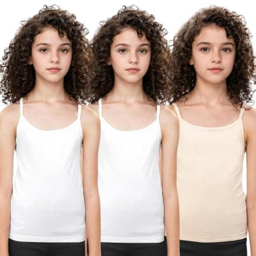 ADIRA | Cotton Camisole for Girls | Beginners Cami for Puberty | Flat Padding for Nipple Coverage | Confidence for School & Home | Stretchy Cotton | Girls Slip | Pack of 3 | White & Skin | M