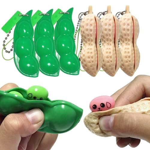 Ganjiang 6PCS Squeeze Bean Keychain Fidget Toys Pack for Both Children and Adult 3pcs Pea 3pcs Peanut