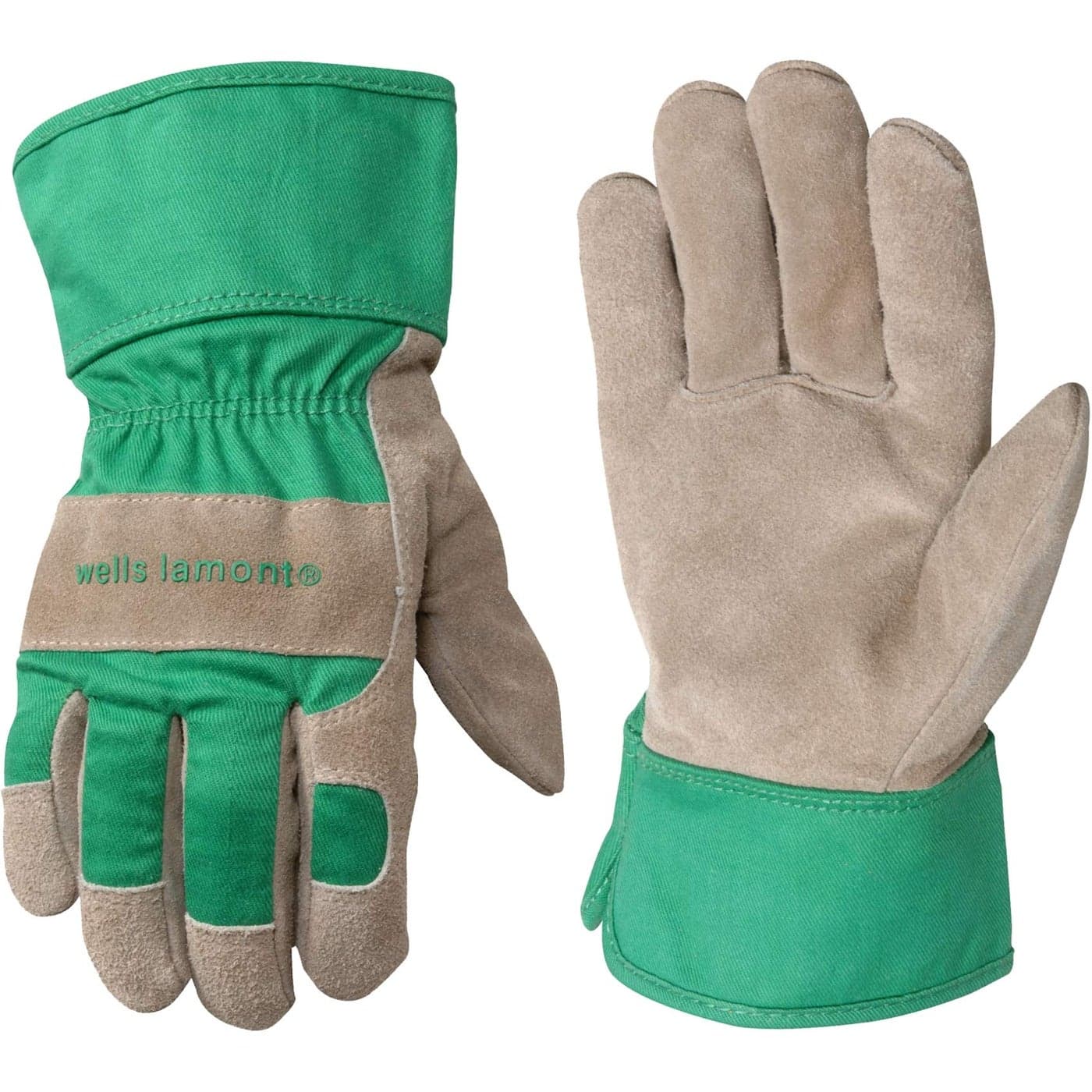 Wells Lamont Kids Gardening Gloves Durable Puncture AbrasionResistant Cowhide Leather Palm Safety Cuff Snug Fit Winged Thumb Youth AllSeason Work Gloves for Kids Ages 58 Green 952M