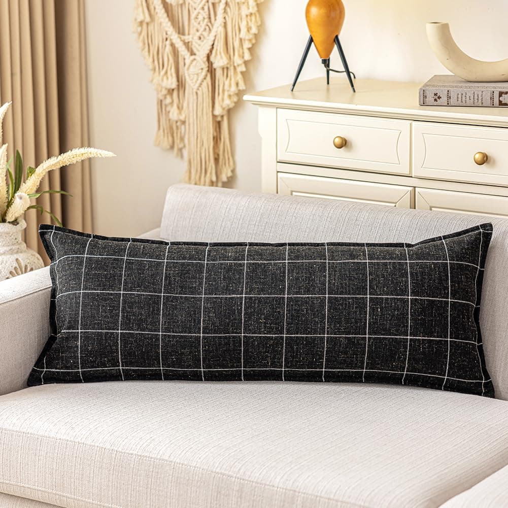 CARRlE Home Decorative Long Lumbar ThrowPillow Covers 14x36 for Bed Without PillowInsert Black Boho Long Body Pillow Cover 14 x36 Cute Farmhouse Throw Pillows for Couch 1Pack Cover ONLY