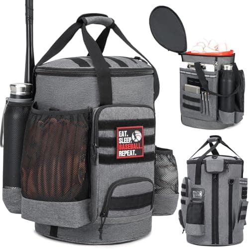 SunForMorning Baseball Bucket Bag Baseball Coaching Accessories Organizer Softball Bucket Bag with Anti-Slip Bottom & Multiple Pockets for Bat, Gloves, Scoreboards, Black+Grey