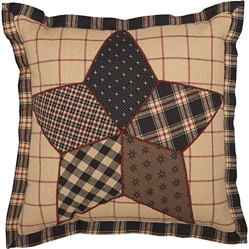 VHC Brands, Bingham Star, Cotton, 10x10, Star Patch Pillow, Black