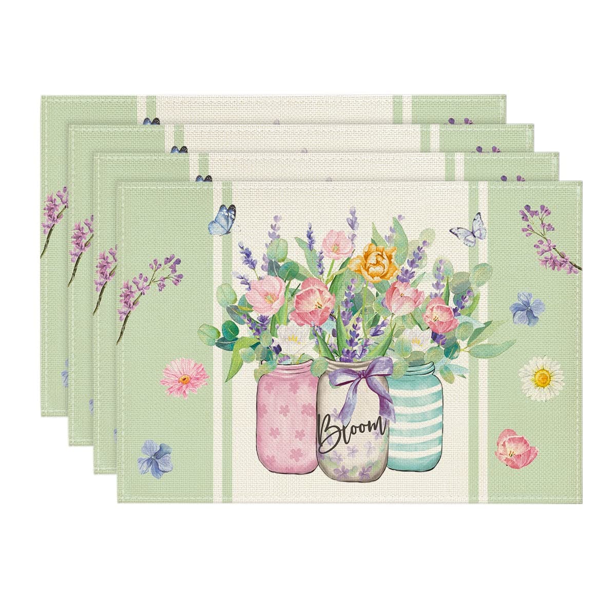 Artoid Mode Bloom Vase Floral Spring Placemats Set of 4 12x18 Inch Seasonal Table Mats for Party Kitchen Dining Decoration