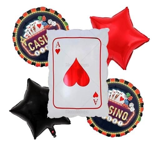 Pop The Party Casino Balloons – Pack of 5 Poker Party Decorations with Poker Chips & Ace of Spades Foil Balloons for Vegas Theme Party, Casino Night, Game Night, or Birthday Celebration