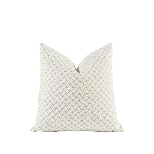Croker Horse New 18x18'' inches Throw Pillow Cushion Covers - Woven Grid Beige Color Chenille Jacquard Embroidery Luxury Modern Style Couch Sofa Bed Pillow Cover for Living Room Bedroom