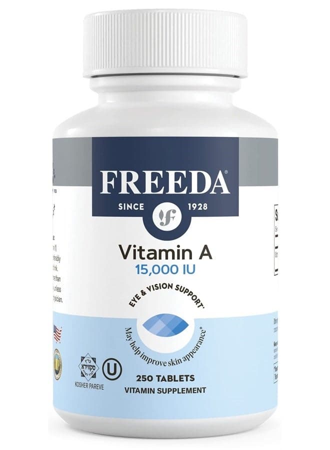 Freeda Kosher Vitamin A Palmitate - Retinyl Palmitate Pure Vitamin A 15,000 IU - Vitamin A Supplement to Support Eye, Vision & Immune Health - Vit A Vitamin Supplements - Vitamina A - 250 Tablets