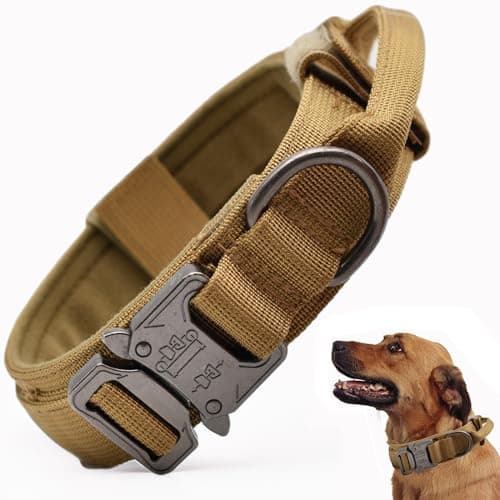 Tactical Dog Collar Adjustable Military Training Nylon Dog Collar with Control Handle and Heavy QuickRelease Metal Buckle for Small Medium Large Dogs Brown L