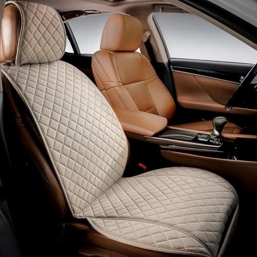 IVICY Faux Linen Car Seat Cover for Cars - Durable & Non-Slip - Front Car Seat Protector Covers for Most Automotive, Vans, SUVs, Trucks - 1 Unit – Warm Beige