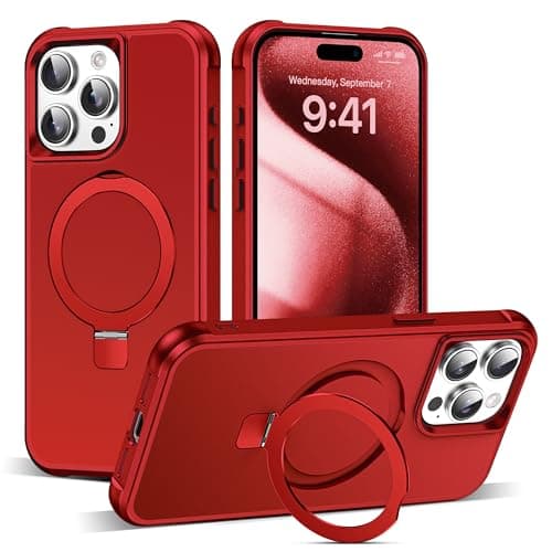 SKYLMW Compatible with iPhone 15 Pro Case with Invisible Magnetic ORing Stand MilitaryGrade Case for iPhone 15 Pro 61 Compatible with MagSafeGreat Grip Feeling Red