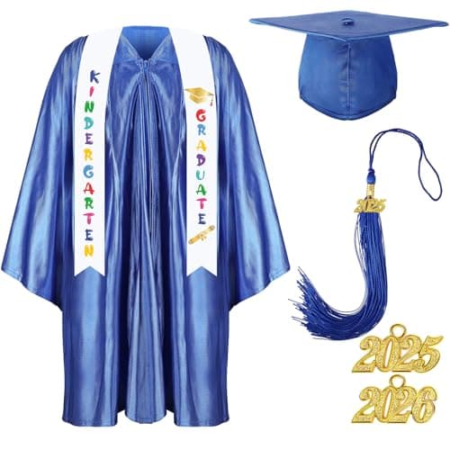 Foaincore 2025 Year Preschool and Kindergarten Graduation Gown Cap Tassel Set with 2025 Charm Printed Stole Grad Gift(36,Blue)