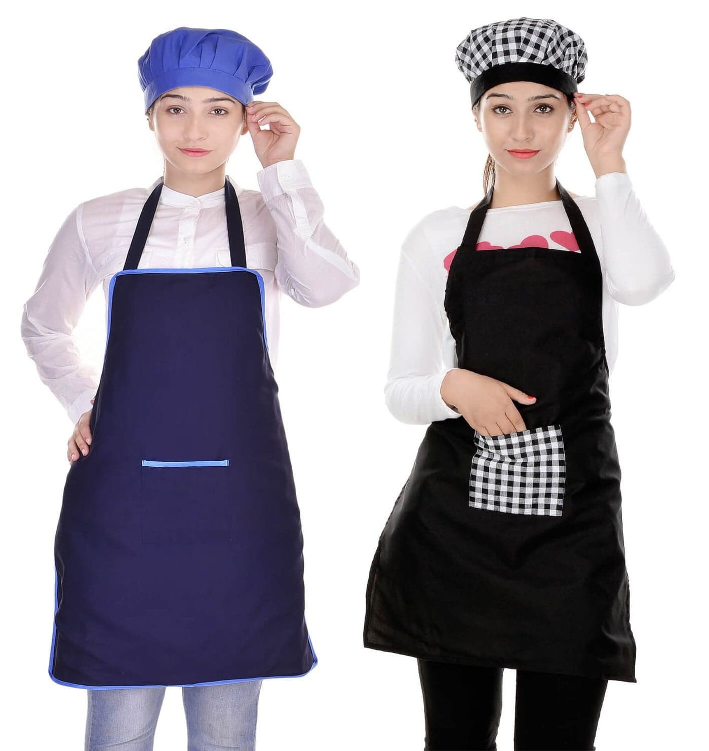 Switchon Blue and Black waterproof Kitchen Apron with Cap- set of 2
