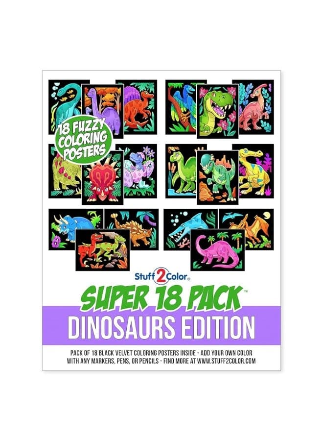 Super Pack of 18 Fuzzy Velvet Coloring Posters (Dinosaurs Edition) - Arts & Crafts for Boys and Girls - Great for After School, Travel, Quiet Time, Group Activities, and Coloring with Friends