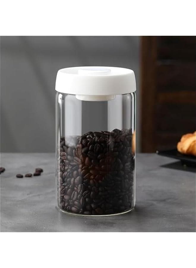 Durku Vacuum Glass Jars with Airtight Lid,Borosilicate Glass Coffee Canister Container, Easy to Operate,Perfect for Coffee Grounds,Beans,Loose Tea,Candy,Sugar,Nuts,Spice (White-1200ml)