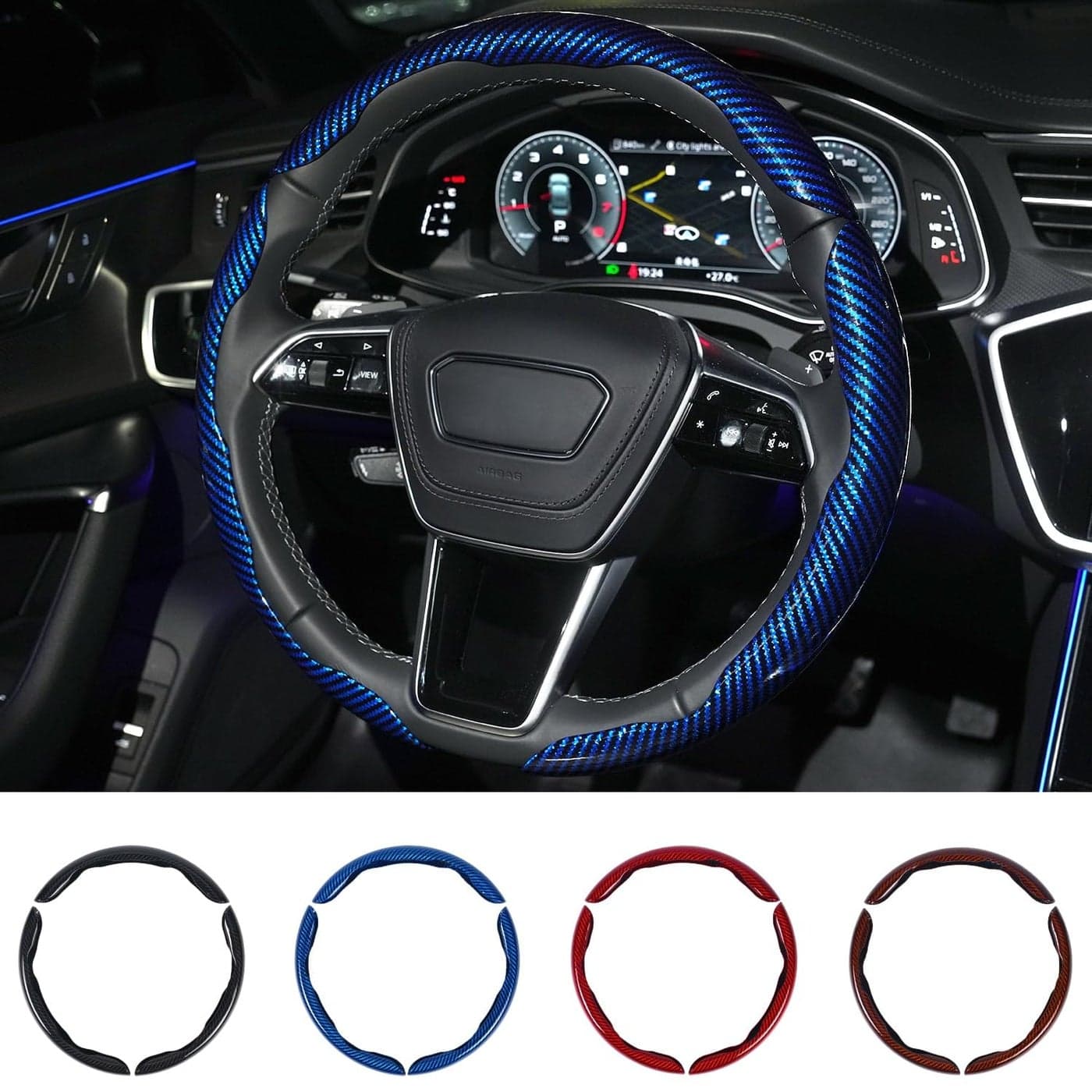 Hiseanllo Carbon Fiber Steering Wheel Cover 3PCS Set AntiSlip ScratchResistant Universal Fit for 1416 Inch Wheels Interior Car Accessories for Cars SUVs Trucks Blue