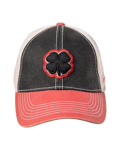 Black Clover Unisex Two Tone Vintage 4 Black, Red, Stone Grey Adjustable Snapback Cap Mesh Trucker Golf Hat