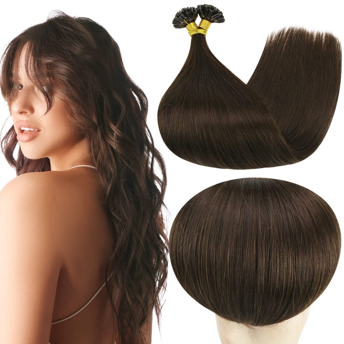 Full Shine U Tip Hair Extensions Real Human Hair Color 2 Darkest Brown Remy Hair K Tip Extensions 20 Inch U Tip Pre Bonded Keratin Hair Extensions 50 Grams Fusion Extensions