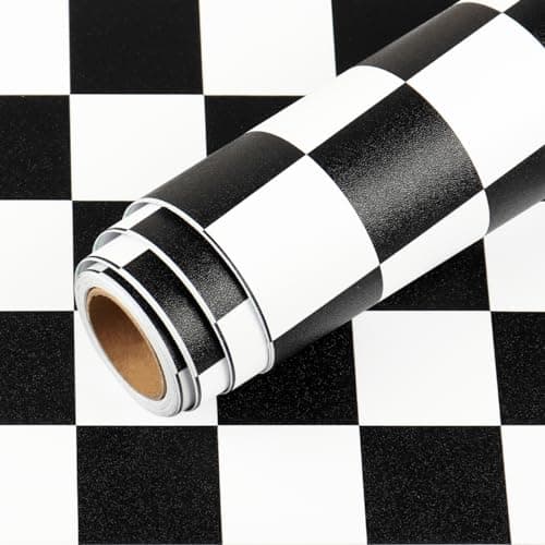 LaCheery 12x160 Checkered Contact Paper Decorative Black and White Wall Paper Roll Peel and Stick Wallpaper Removable Self Adhesive Checkered Wallpaper for Kitchen Backsplash Shelf Drawer Liners