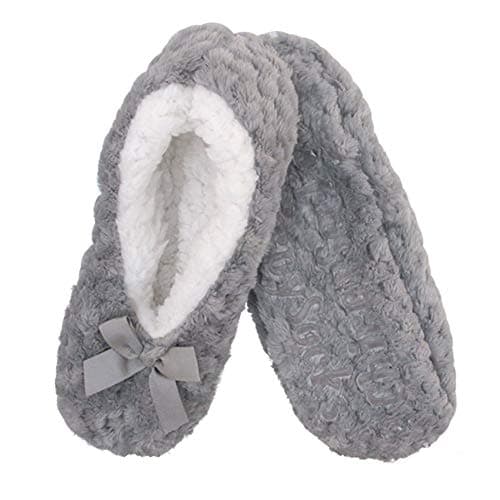 BambooMN Adult Soft Touch Tufted Non-Slip Slip-On Lined Indoor Travel Cozy House Slippers - Grey - Large - 1 Pair